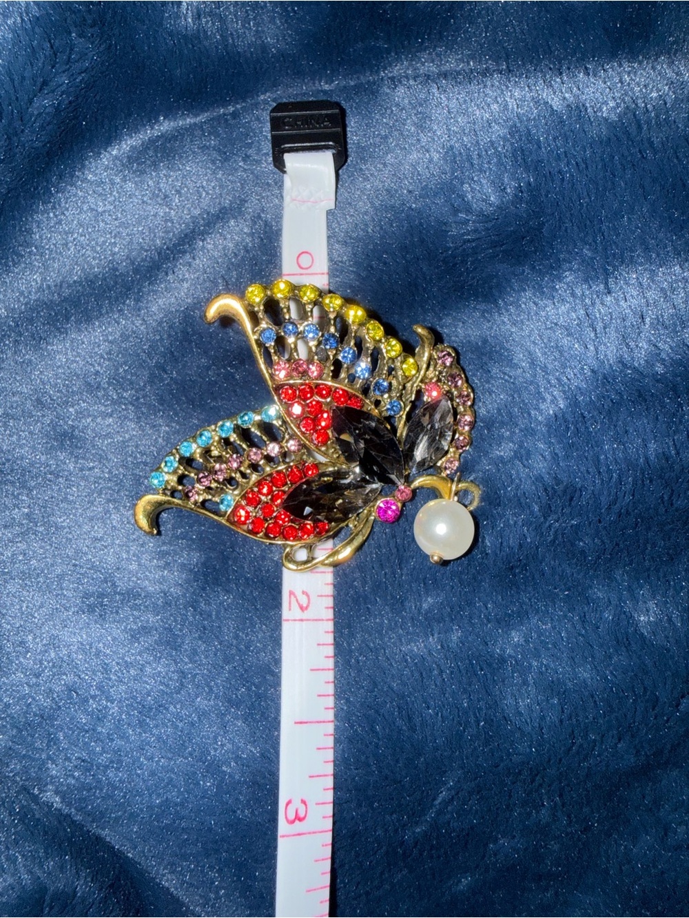 Brooch Multicolor Set In Gold Crystal Butterfly Pin with Pearl Drop #12 - Picture 4 of 4
